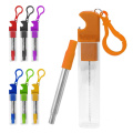Popular New plastic Tube container with carabiner 304 steel Cleaner Brush drinking bottle opener extendable metal foldable straw